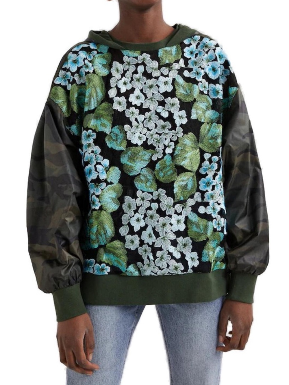 Desigual Embroidered Floral Camo Hoodie